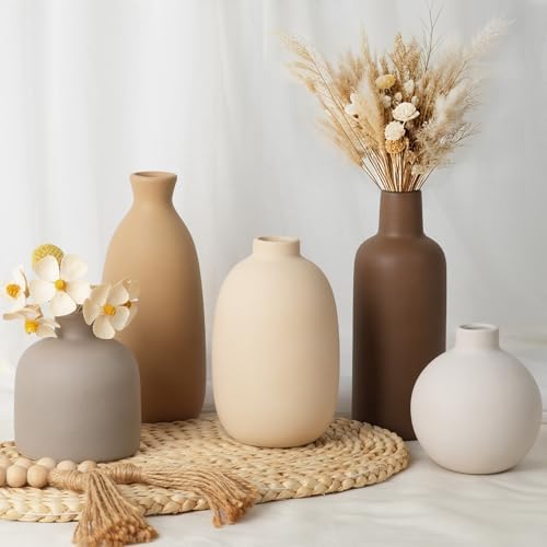 Modern Ceramic Vase Set of 5, Vases Home Decor Rustic Farmhouse D...