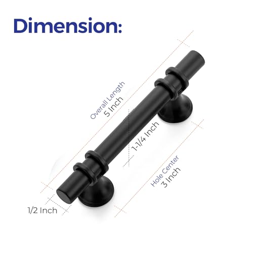Image of Ravinte 15 Pack 5 Inch Cabinet Pulls Kitchen Cupboard Handles with Round Base Matte Black Drawer Pulls Cabinet Handles 5 inch Length, 3 inch Hole Center