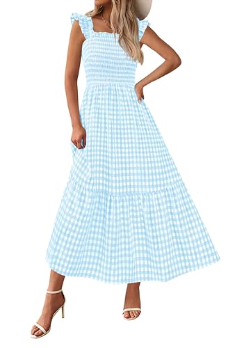 Image of PRETTYGARDEN Women's Summer Dress Casual Ruffle Strap Gingham Midi Sundress