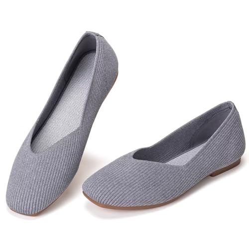 Image of Frank Mully Womens Casual Flat Shoes Square Toe Shoes Knitted Work Flat Comfort Dressy Flat Shoes for Daily Washable