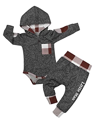 Image of Fommy Newborn Baby Boy Clothes Plaid Letter Print Long Sleeve Hoodies + Long Pants 2PCS Fall Winter Outfits Set