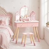 ROBUD Kids Vanity Table and Chair Set, Girls Vanity Set with Mirror, Pretend Play Kids Vanity, Makeup Dressing...
