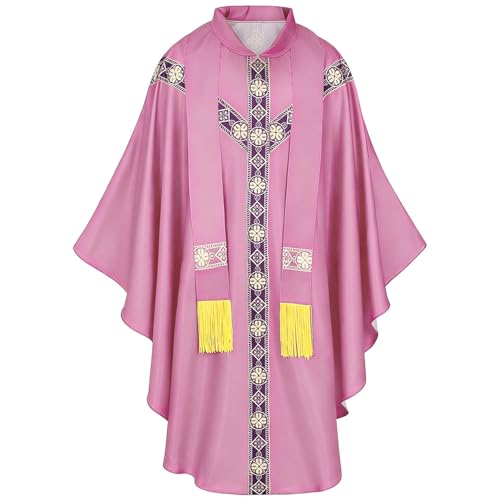 Alvivi Chasuble Mass Round Collar Robe for Men Church Vestments Ceremonial Wrap Catholic Vestment Priest Clothing Pink One Size