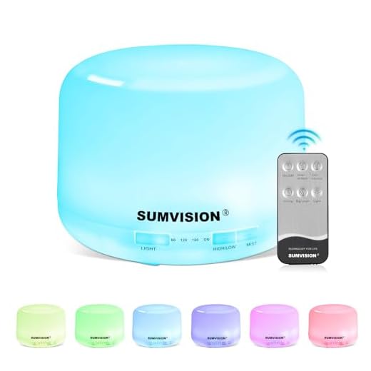 Sumvision Humidificador eléctrico difusor de aceites Esenciales de Lavanda de 500 ml, ambientadores para decoración del hogar, difusores de Dormitorio de bebé, luz Nocturna LED con Control Remoto,