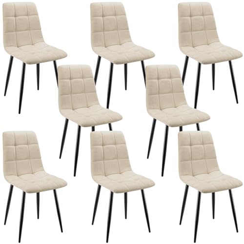 ANVOFONG Pack de 8 Sillas de Comedor, Sillas Cocina con Tela de Lino Y Patas De Metal Negro,Sillas Tapizadas,Silla de Dormitorio,Silla de SalóN,Sillas Comedor Modernas-Khaki