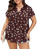 SCOMCHIC Womens Plus Size Dressy Casual Floral Blouses Business Work Button Down Tops Short Sleeve V Neck...