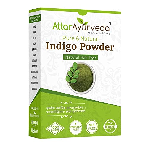 Attar Ayurveda Natural Indigo Powder 200g, 100% Pure Hair Dye, Chemical-Free Herbal Colour for Black & Dark Brown Hair, Ammonia-Free, PPD-Free, Vegan Organic Hair Colouring Powder