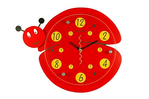 CAPRILO Reloj de Pared Decorativo Mariquita Decoración Infantil. 36 x 29 x 5 cm.