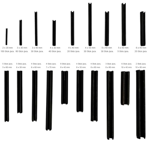 Hohl Federstifte Sicherungsring Hohlsplinte Sortimentskasten Größen ø 2,0 - 10 mm 450-tlg. (im Aufbewahrungsbox / Sortimentsbox)