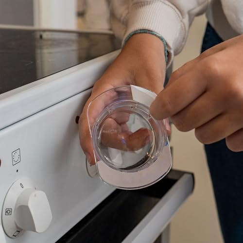 Herdsicherung Drehknöpfe, 2 Pack, in Transparent, für Bedienknöpfe mit max. Ø 47 x 37 mm, min. 57 mm Knopf Abstand, Herdknöpfe Babysicherung, Herdschutz Bedienknopf Kinder, Baby Ofenknopf Sicherung