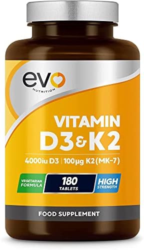 Vitamin D3 4000iu & Vitamin K2 100ug (MK7) |180 D K Vegetarian Ta...