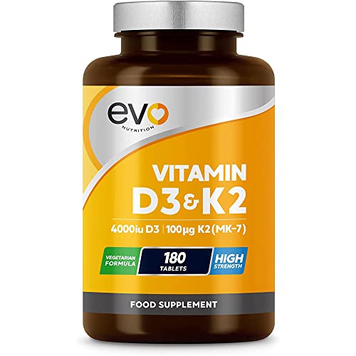 Vitamin D3 4000iu & Vitamin K2 100ug (MK7) |180 Vegetarian Tablets | 1-A-Day | 6 Month Supply | High Strength D3 and K2 Vitamin | Vitamin D K2 Supplement | Made in The UK