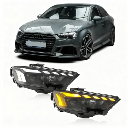 Headlights Assembly Compatible For Audi A3 2017-2019, Frontlights With DRL Dynamic Start Up Animation Sequential Turn Signal H/L Beam Head lamps Replacement Driver&Passenger Side 1 Pair (1719 LED)