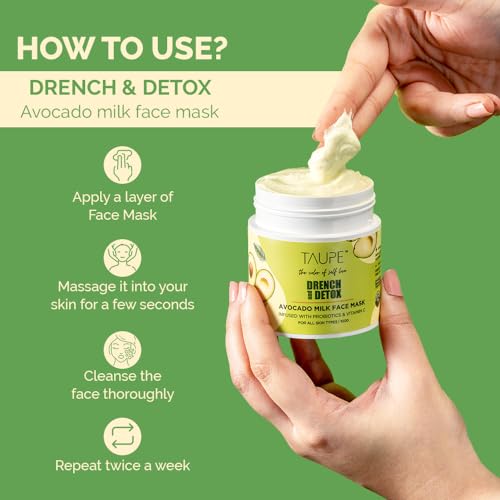 Image of TAUPE Detox Face Mask with Vitamin C for Oily & Combination Skin, Deep Cleanse Mask with Avocado Milk for Instant Hydration & Tan Removal, Removes Blackheads & Whiteheads, Derma Tested - 100g