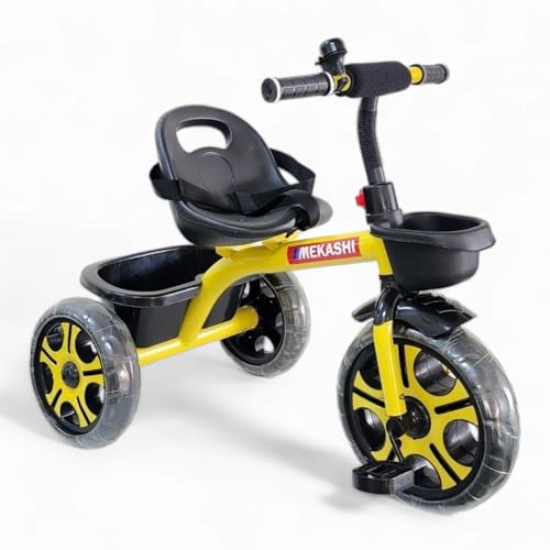 Image of MEKASHI T-001MW Plug N Play Kids Trike /Baby Tricycle, Big Size Storage Basket, Bell, Comfortable Seat with Seat Belt, 12 to 48 Months, Load Upto 35Kg, Easy Assembly, Heavy Guage Steel Frame, Yellow