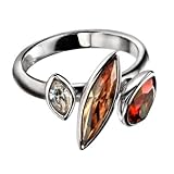  Fiorelli Anillo de cristal transparente de champán naranja plata R3165