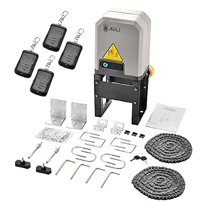 JIELI JY7 Automatic Sliding Gate Opener with 4 Remote Controls, Gate Operator Hardware Kit for Sliding Gate up to 1400 Pounds,Electric Rolling Driveway Slide Gate Motor