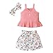 Einfarbiger, äRmelloser Sling-Top-Strampler FüR MäDchen + Elastische TaillenröCke, GeblüMte Boxerhosen + Haarband Mit Schleife, Dreiteiliger JubiläUmsfoto-FrüHlingsanzug FüR Kinder,Rosa,100