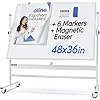 Oline Mobiel whiteboard – 48×36 grote hoogte aanpassen 360 ° rollende dubbelzijdige droge wisplank, magnetische witte…