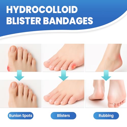Image of Blister Bandages for Feet Waterproof, 50PCS Hydrocolloid Blister Pads for Heel, Toe, Side Foot & Ball of Foot, Gel Blister Cushions for Prevention & Recovery, Assorted Shapes Variety Pack