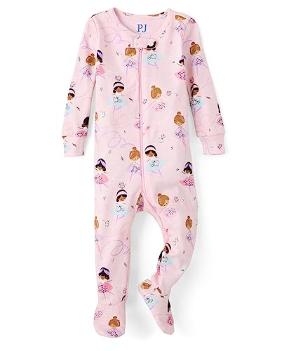 Image of The Children's Place Baby Girls And Toddler Snug Fit 100% Cotton Zip-front One Piece Footed Pajama
