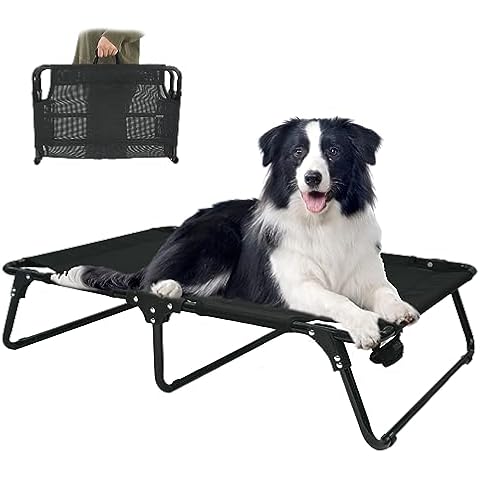 M JJYPET Outdoor Elevated Dog Bed, Cooling Raised Dog Cots Beds, Black Pet Dog Bed with Breathable Mesh,Folding Large Pet Hammock Bed Multiple Sizes for Small Meduim Large Dogs Cover