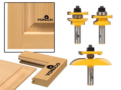 Yonico Raised Panel Cabinet Door Rail And Stile Router Bits Set 3 Bit Round Over 1/2-Inch Shank 12343 #TOP1