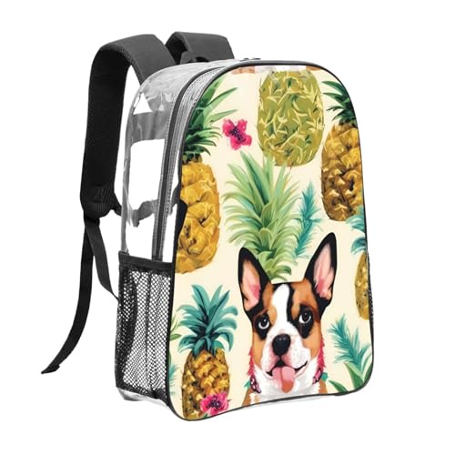 Corgi Hawaiian Pineapple Print Work Travel Stadium Events Transparent Backpack PVC Clear Bag Large Side Pockets3