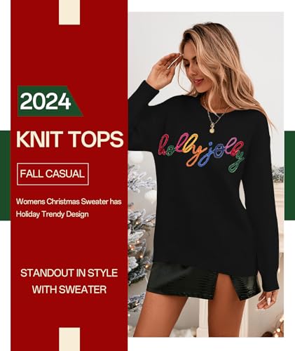 MARZXIN Women 2025 Casual Holiday Sweaters Long Sleeve Round Neck Valentine Sweater Tops Merry Christmas Sweaters3