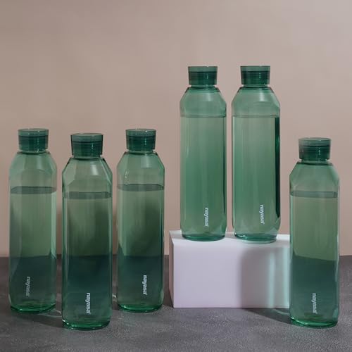 Image of Nayasa Space Plastic Water Bottle 1150 ml | Set of 6 | BPA-Free Fridge Bottle for Home, Office, School, Gym | Leak-Proof & Durable | Green