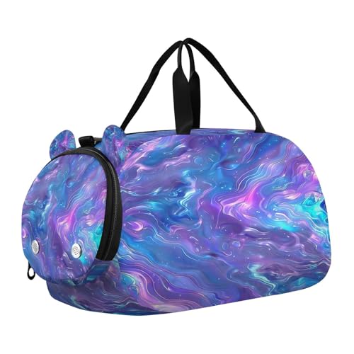 YETTASBIN Sport Travel Duffel Bag for Girls Boys, Iridescent Large Waterproof Weekender Overnight Bag, Detachable Shoulder Strap Gym Bag with Shoe Compartment & Wet Pocket