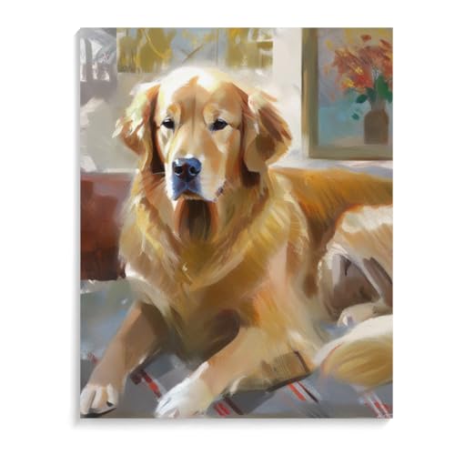 Paint by Numbers for Adults Beginners Golden Retriever Dog Gift Birthday Anniversary or Any Festival. DIY Acrylic Painting Kit for Room Decor Canvas 12x16inch(30x40cm) Frameless