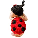 Vomdrok Newborn Photography Props Monthly Baby Photo Outfit Infant Boy Girl Photography ladybug Hat Costume for Baby Photo Shoot (Red black)