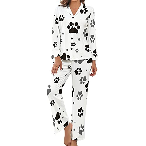 Dog Paw Footprint,Women's Cute Sleepwear Tops With Pants Pajama Sets_L #TOP18