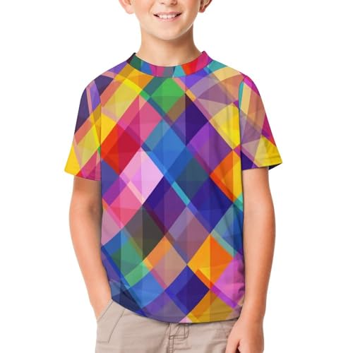 Colorful Geometric Pattern Kids Crewneck Short Sleeve T Shirt Summer Tshirt for Kid Unisex