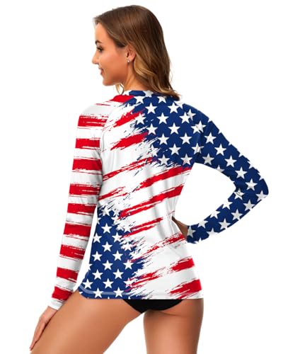 Image of Deerose Womens Gradient Rash Guard UPF 50+ Swim Shirts Surfing Top with Thumb Hole