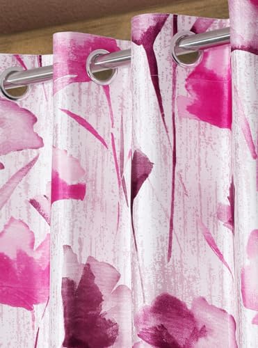 Image of Home Sizzler 1 Piece Abstract Garden Eyelet Polyester Semi Transparent Window Curtains-5 Feet, Purple