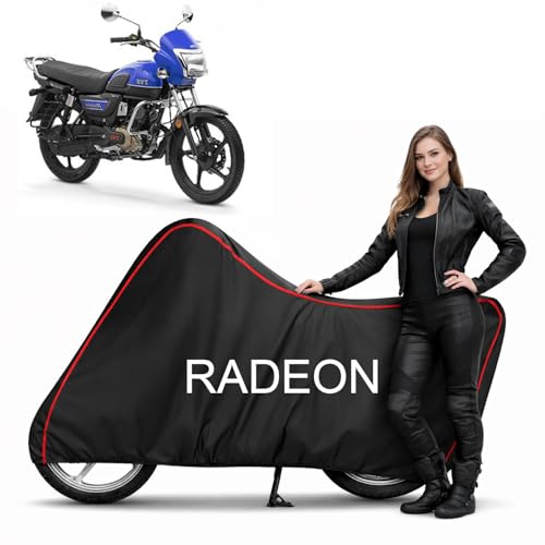 Image of Dustproof Bike Cover Compatible with TVS Radeon (All Models) | Heavy Duty | Dustproof, UV Resistant, Heat Protection | Elastic Bottom Grip