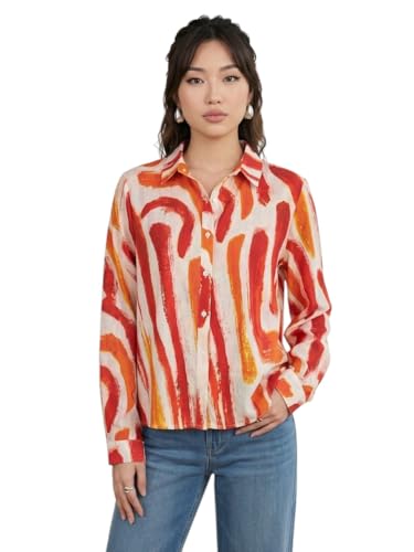 Image of OOMPH! Women Abstract Printed Smart Casual Oversized Shirt | Trendy Printed Shirts | Fun Prints | Drop Shoulder Oversized Westernwear