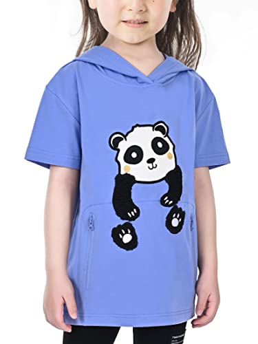 Girts Boys T-Shirt with Zipper Pocket,Cute Panda Cotton Tees Short Sleeve Tops for Kids,UV Protection Hoodies