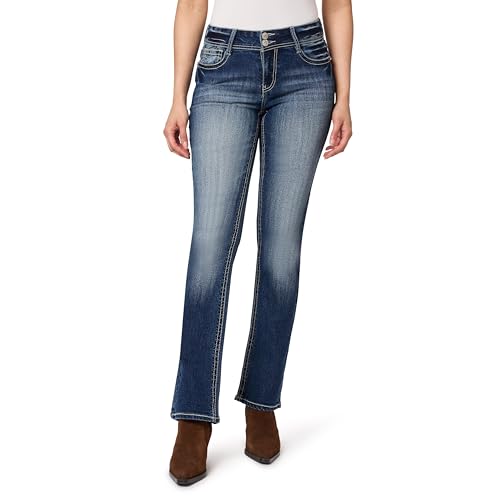 Image of WallFlower Bling Back Pocket Bootcut Jeans for Women, Luscious Curvy Fit, Embellished Mid-Rise Insta Stretch Denim