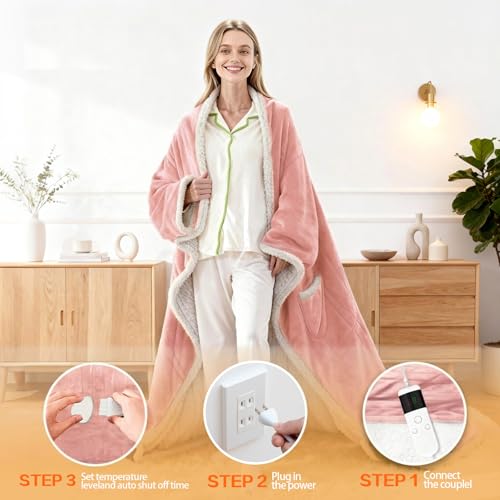Image of Wearable Heated Blanket With Sleeves & Foot Pocket, Heated Throw Blankets Fast Heating Blanket With 10 Heat Settings Auto Shut Off Over-Heat Protection-Warm Gift, Machine Washable, 52 inch*72 inch+18 inch