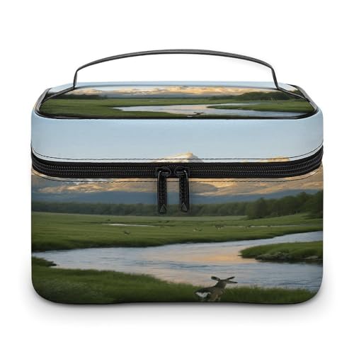 Image of VstaDank Teton Peaks Toiletry Bag for Women Men Shaving Bag with Zipper Easy to Clean Portable Bathroom Shower Bags Large Waterproof Cosmetic Bags Leather Travel Makeup Pouch