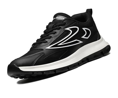 Image of LOUIS STITCH Men's Orca Black Lightweight Athleisure Sport Shoes | Ultra Cushioned Sole | Casual Lace-Up Sneaker and Athleisure Wear | Perfect for Casual, Gym & Travel Wear | LS-AT-FS03-JB
