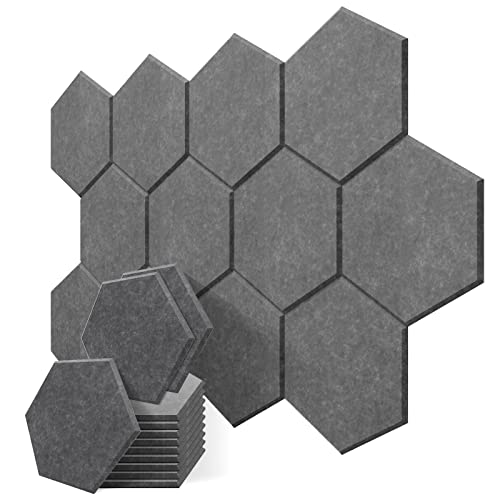 JBER Sechseckige Akustikpaneele, Schalldichtes Interieur, Schallabsorbierende Paneele, 35,6 x 33 x 1cm Abgeschrägter Kante Hochdichte Wandfliesen, für Akustische Behandlung (Hellschwarz)