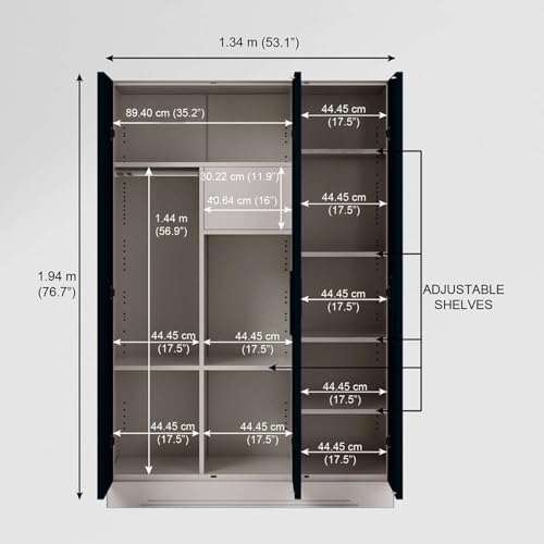 Image of Interio by Godrej Almirah Slimline 3-Door Steel Almirah, Cupboard for Clothes (Pacific Blue), 1-Year Warranty, 7 Shelves, 1 Locker, Star Design Mirror