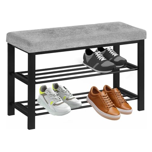 Reviews de Home Depot Zapatera los mejores 10. 43 Raganet, Banco Zapatero, Zapatero de 3 Niveles para Entrada, Organizador de Almacenamiento con Asiento Acolchado de Espuma, Estructura de Acero Reforzado, Asiento Color Gris,...