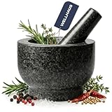 Wellhaus Mörser mit Stößel - Granit XXL Naturstein, großer Gewürzzerkleinerer für Kräuter Nüsse Knoblauch, Massiver Steinbehälter, Schwere Ausführung, Küchenzubehör (Schwarz)