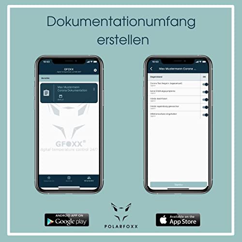 GFOXX Bluetooth Datenlogger Thermometer - 380 Tage Laufzeit, 0°C bis +60°C - Automatische Temperaturlisten - HACCP konform - Digitale Hygienedokumentation per App mit Alarmfunktion