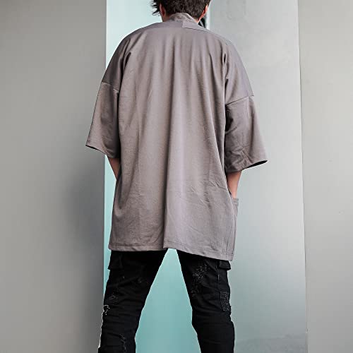 Men\'s Long Oversized Kimono Cardigan Noragi Japan Jacket Haori Man Yukata Coat (Gray) - Thumbnail 3